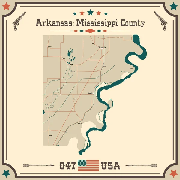 Grote Nauwkeurige Kaart Van Mississippi County Arkansas Verenigde Staten Met — Stockvector