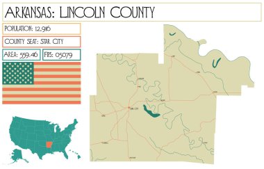 Arkansas, ABD'deki Lincoln ilçesinin büyük ve ayrıntılı haritası.