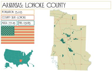 Arkansas, ABD'deki Lonoke ilçesinin büyük ve ayrıntılı haritası.