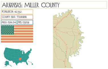 Arkansas, ABD Miller ilçe büyük ve detaylı Haritası.