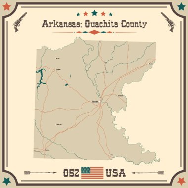Ouachita County, Arkansas 'ın geniş ve doğru haritası..