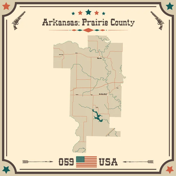 Mapa Grande Preciso Prairie County Arkansas Estados Unidos América Com —  Vetores de Stock