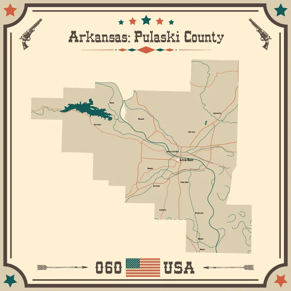 Grote Nauwkeurige Kaart Van Pulaski County Arkansas Verenigde Staten Met — Stockvector