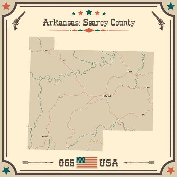 Grote Nauwkeurige Kaart Van Searcy County Arkansas Usa Met Vintage — Stockvector