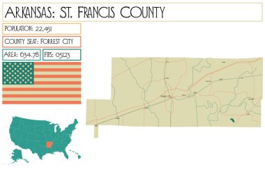 Arkansas, ABD 'deki St. Francis County' nin geniş ve ayrıntılı haritası.