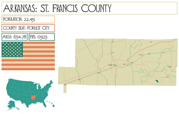 stock vector Large and detailed map of St. Francis County in Arkansas, USA.