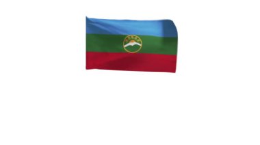 Rüzgarda dalgalanan Karachay-Cherkessia bayrağının 3D görüntüsü.