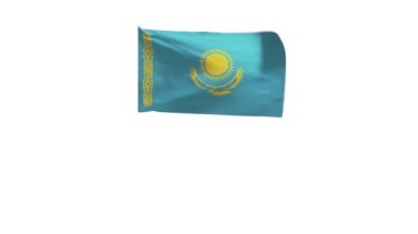 Rüzgarda dalgalanan Kazakistan bayrağının 3D görüntüsü.