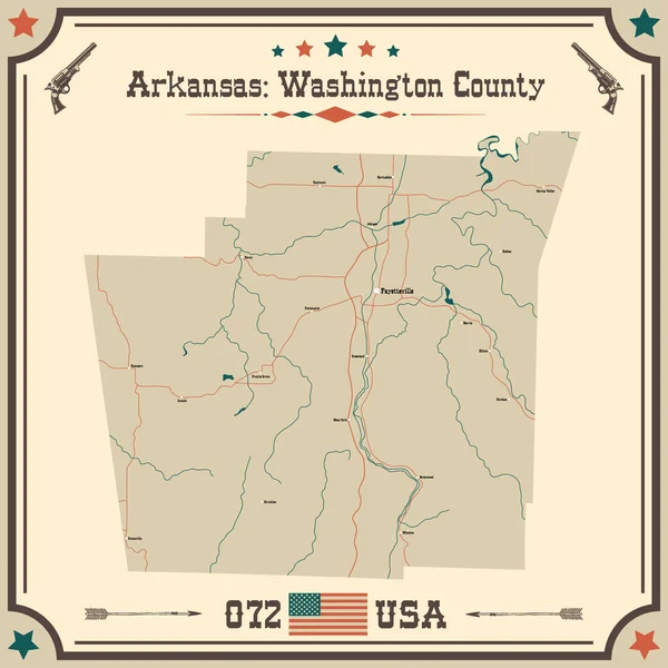 美国阿肯色州华盛顿县的大而精确的古色地图 — 图库矢量图片