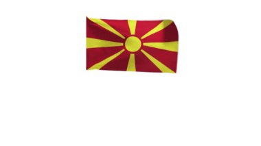 Kuzey Makedonya bayrağının rüzgarda dalgalanan 3D görüntüsü.