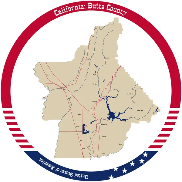 Map Butte County California Usa Arranged Circle — Stock Vector