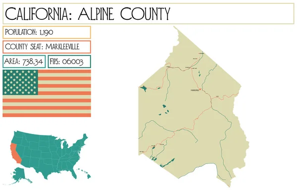 Mapa Grande Detallado Del Condado Alpine California — Archivo Imágenes Vectoriales