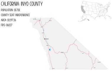 Kaliforniya'daki Inyo ilçesinin büyük ve ayrıntılı haritası, ABD.