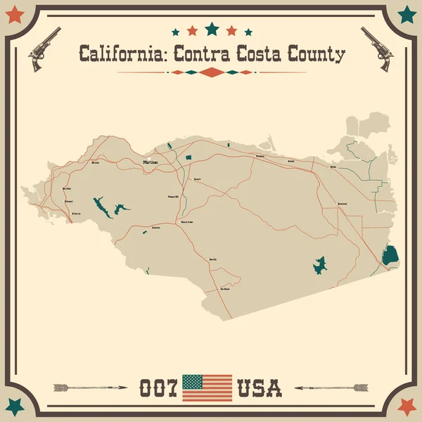 Mapa Grande Preciso Contra Costa County California Estados Unidos América — Vetor de Stock