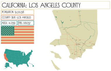 Kaliforniya, ABD'deki Los Angeles eyaletinin büyük ve ayrıntılı haritası.
