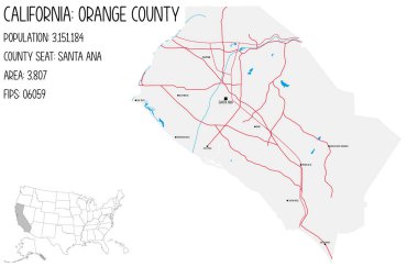 Kaliforniya' daki Orange county' nin büyük ve ayrıntılı haritası, ABD.