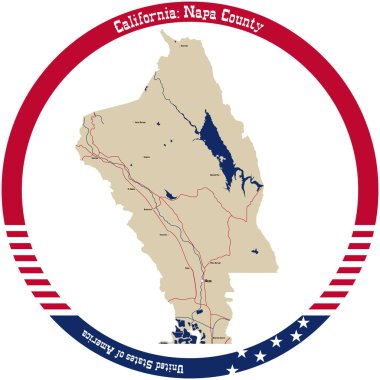 ABD 'nin Kaliforniya' daki Napa ilçesinin haritası bir daire şeklinde düzenlenmiş..