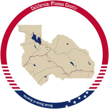 Kaliforniya 'daki Plumas County Haritası, ABD bir daire şeklinde düzenlendi.
