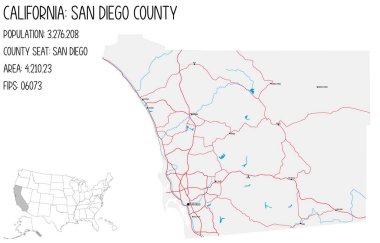 Kaliforniya, ABD'deki San Diego ilçesinin büyük ve ayrıntılı haritası.