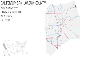 Kaliforniya, ABD'deki San Joaquin eyaletinin büyük ve ayrıntılı haritası.