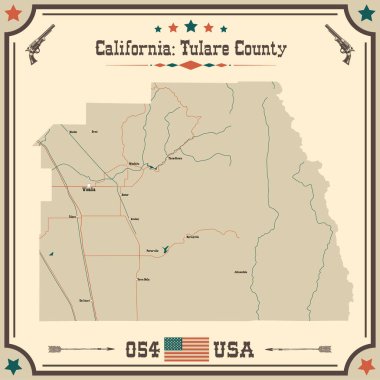 Tulare County, Kaliforniya 'nın geniş ve doğru bir haritası..