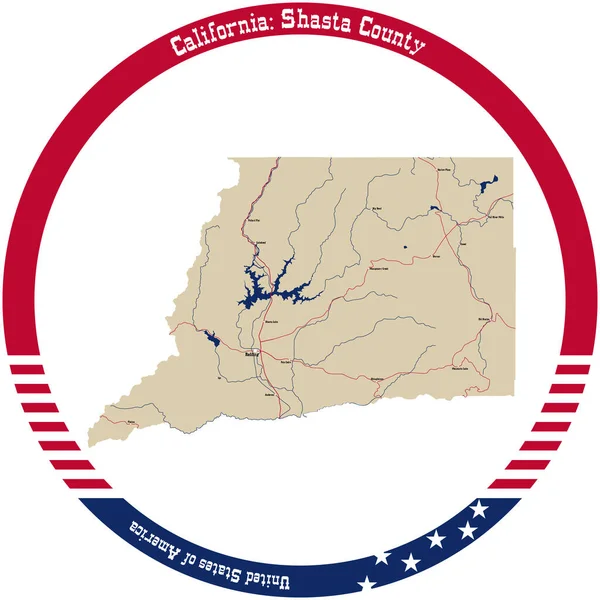 Karte Von Shasta County Kalifornien Usa Kreisförmig Angeordnet — Stockvektor