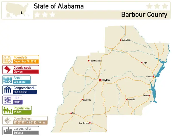 Infografía Detallada Mapa Condado Barbour Alabama — Vector de stock