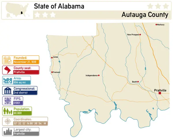 Infografía Detallada Mapa Autauga County Alabama Estados Unidos — Vector de stock