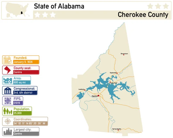 Infografía Detallada Mapa Condado Cherokee Alabama Estados Unidos — Vector de stock