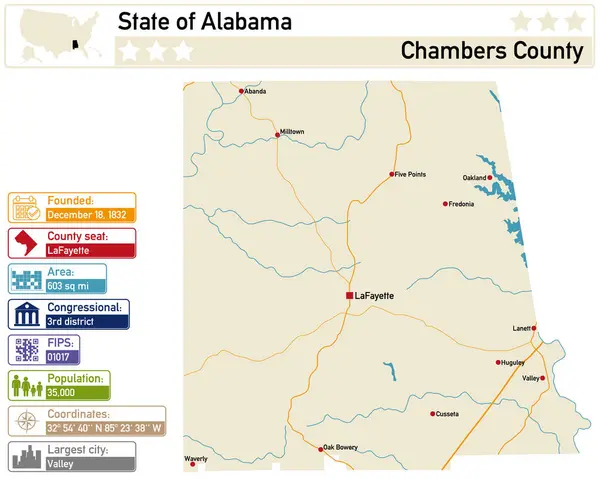 Infografía Detallada Mapa Condado Chambers Alabama Estados Unidos — Vector de stock