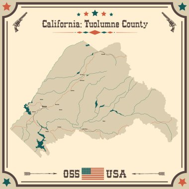 Tuolumne County, Kaliforniya 'nın geniş ve doğru bir haritası..