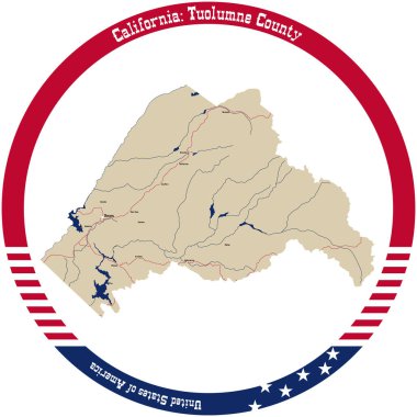 Kaliforniya 'daki Tuolumne ilçesinin haritası bir daire şeklinde düzenlenmiş..
