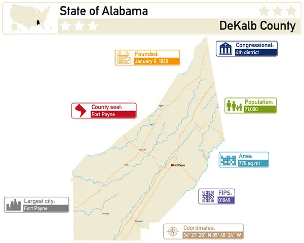 Infografía Detallada Mapa Condado Dekalb Alabama Estados Unidos — Vector de stock