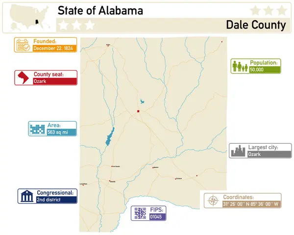 Infografía Detallada Mapa Dale County Alabama — Vector de stock