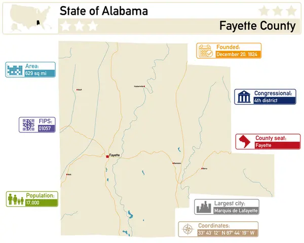 Infografía Detallada Mapa Fayette County Alabama — Vector de stock