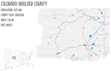 Colorado, Usa 'daki Boulder ilçesinin geniş ve ayrıntılı haritası..