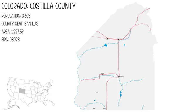 stock vector Large and detailed map of Costilla County in Colorado, USA.