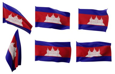 Kamboçya bayrağının altı farklı pozisyonunun geniş resimleri