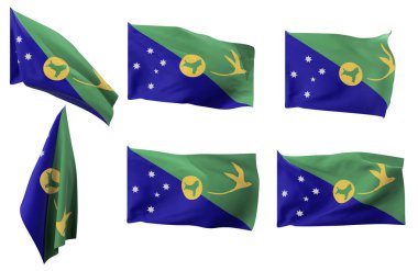 Noel adasının bayrağının altı farklı pozisyonunun büyük resimleri.