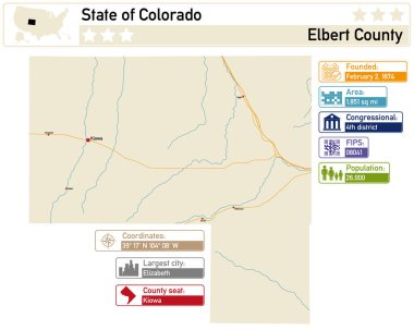 Detailed infographic and map of Elbert County in Colorado USA. clipart