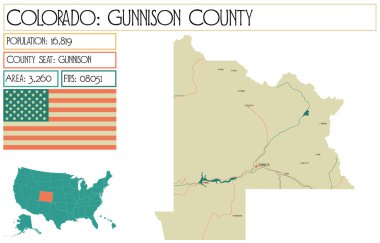 Large and detailed map of Gunnison County in Colorado USA. clipart