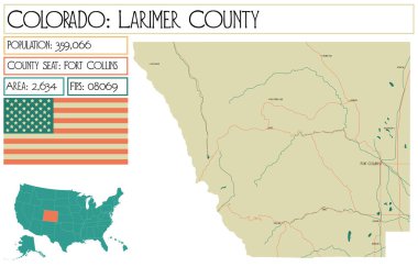 Large and detailed map of Larimer County in Colorado USA. clipart