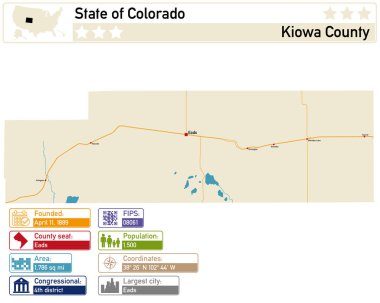 Colorado 'daki Kiowa County' nin ayrıntılı bilgi ve haritası.