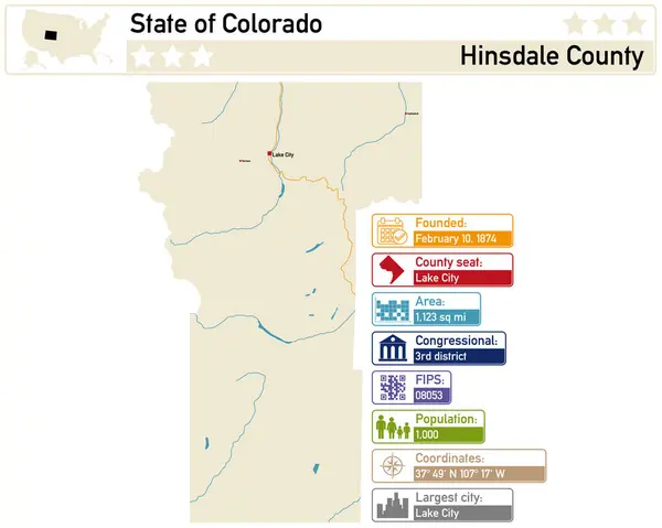 stock vector Detailed infographic and map of Hinsdale County in Colorado USA.