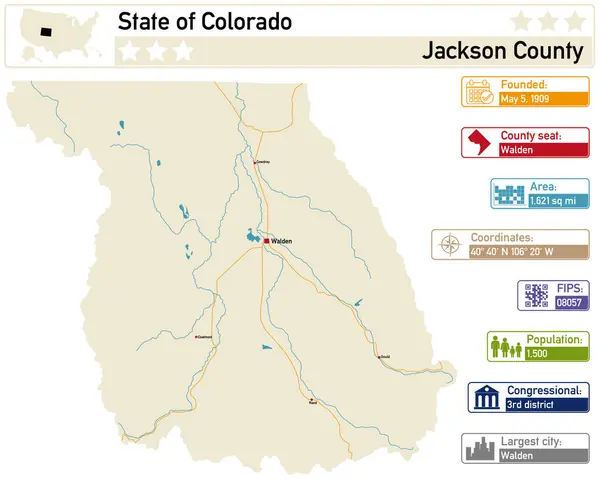stock vector Detailed infographic and map of Jackson County in Colorado USA.