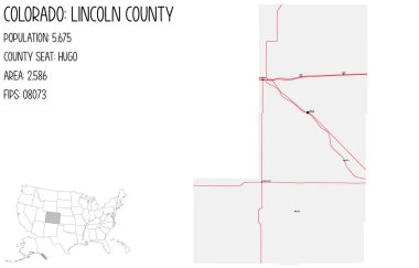 Large and detailed map of Lincoln County in Colorado, USA. clipart