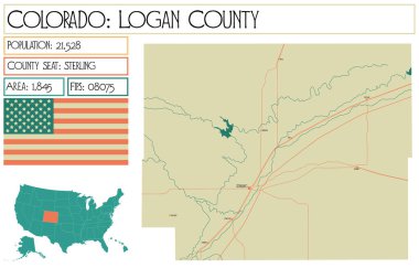 Large and detailed map of Logan County in Colorado USA. clipart