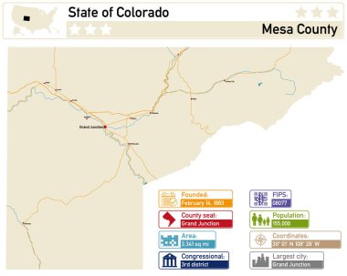 Detailed infographic and map of Mesa County in Colorado USA. clipart