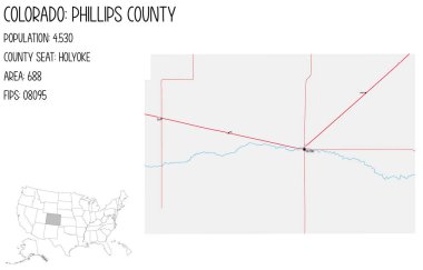 Large and detailed map of Phillips County in Colorado, USA. clipart