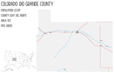 Large and detailed map of Rio Grande County in Colorado, USA. clipart